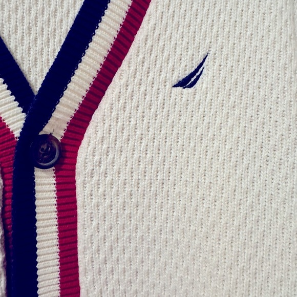 Nautica Cardigan Sweater Cotton Mens Sz XL Navy Crimson Trim Preppy Vintage - Picture 8 of 8